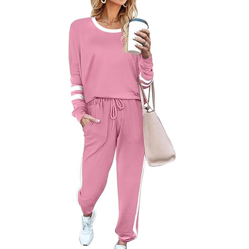 Women 2 Piece Outfits Sweatsuit Long Sleeve Round Neck Pullover Top Pocket Drawstring Pants Set, 2024 Comfortable Daily Basic Travel Outdoor Tracksuit