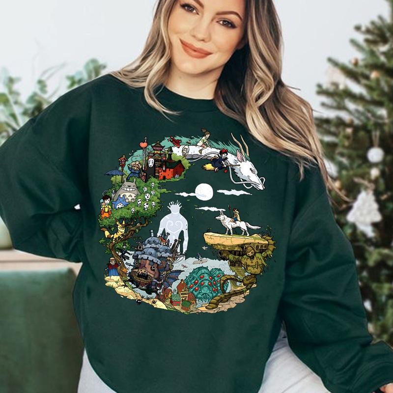 Studio Ghibli Movies Sweatshirt, Howls Moving Castle, Spirited Away, The Boy and the Heron, Hayao Miyazaki, Ghibli Totoro Shirt, Ghibli No Face Shirt, Ghibli Cartoon Shirts, Anime Lover Sweater, Trendy Anime Sweatshirt