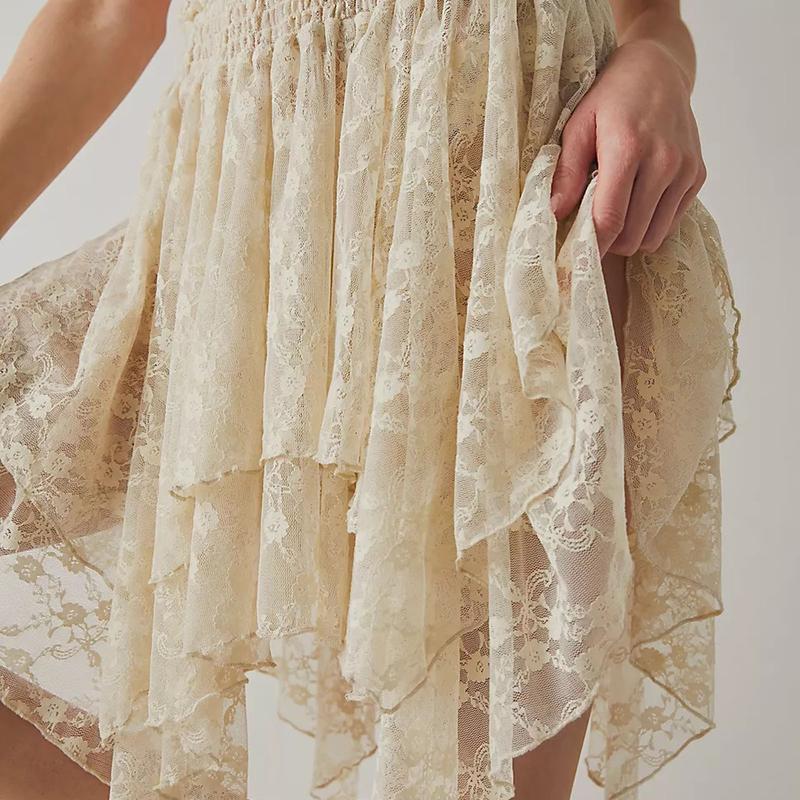 Women Summer Floral Lace Mini Skirts Y2k Irregular Hem Retro Country Skirt Party Flowy Short Skirt