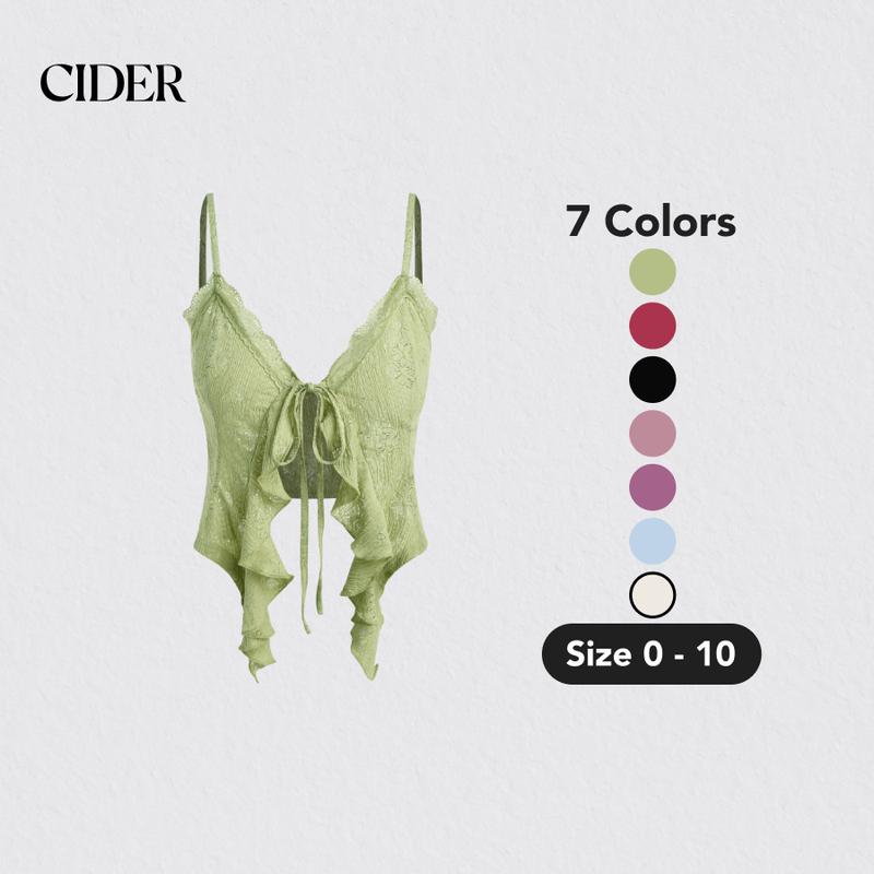 Cider [7 colors, Size 0-10] Lace Ruffle Hem Knotted Knit Crop Top