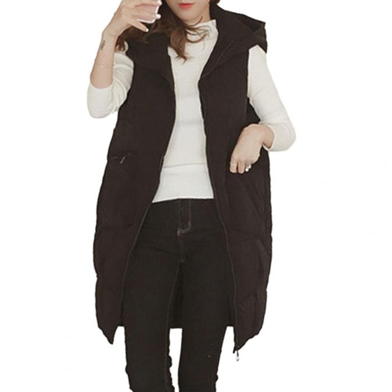 Women's Long Winter Coats Vest With Hood Quilted Vest Down Cotton Jacket Sleeveless Warm Coat With Pockets Outdoor Jackets S-5XL