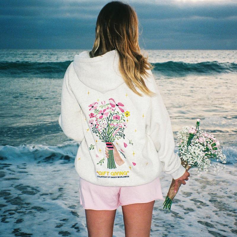 Dandy Flower Hoodie Printed - Dandy Worldwide Hoodie for Women - Cotton Trendy Streetwear Style Sweatshirt