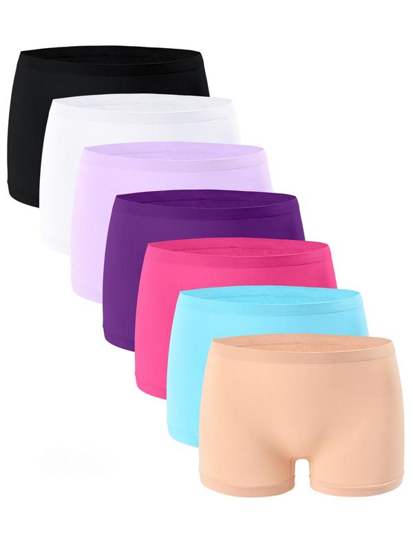 LGBTQ+ Women's 7pcs Solid Safety Anti-exposure Seamless Knicker, Comfy Breathable Panties for Daily Wear, Ladies Underwear for All Seasons