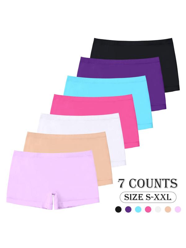 LGBTQ+ Women's 7pcs Solid Safety Anti-exposure Seamless Knicker, Comfy Breathable Panties for Daily Wear, Ladies Underwear for All Seasons