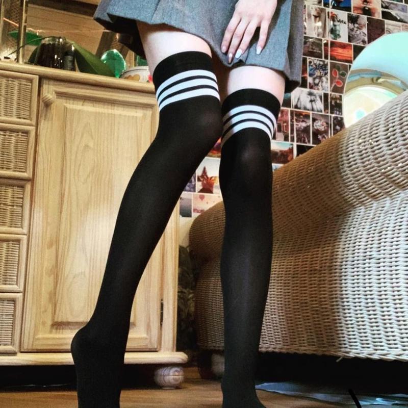 3 Pairs High Thigh Socks Striped Over Knee Thin Tights Long Stocking Knee High Leg Warmer