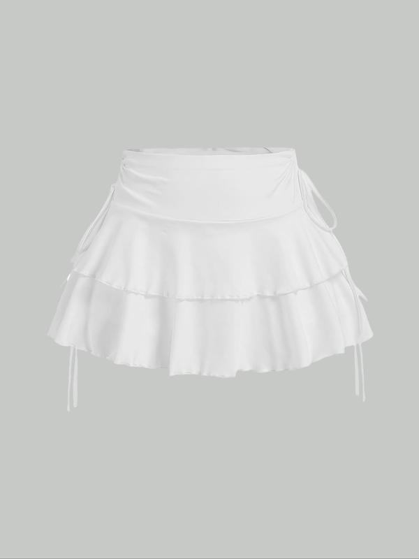 Women's Solid Tiered Layer Ruffle Hem A Line Skirt, Cute Fashion Casual Tie Side Short Skirt for Daily Outdoor Wear, Ladies Bottoms for Summer Downtown Girl Clothes