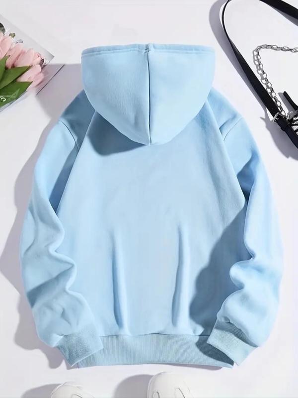 Women's Galaxy & Letter Print Drop Shoulder Hoodie, Fashion Casual Drawstring Pocket Hooded Sweatshirt for Daily Holiday Outdoor Wear, Women Clothing for Fall & Winter