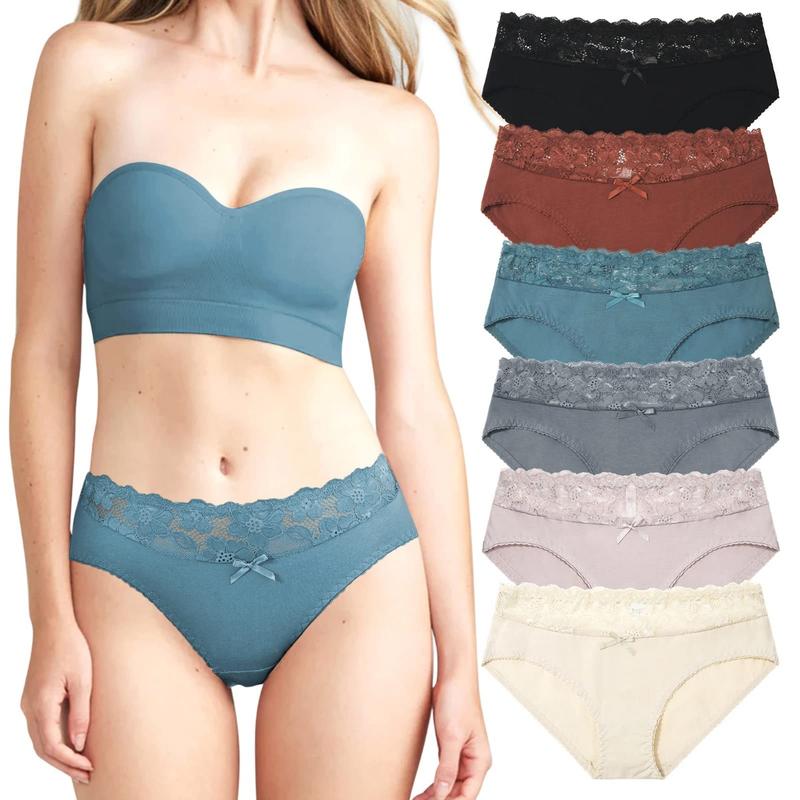 LEVAO Cotton Bikini Womens Underwear Hipster Briefs Low Rise Lace Panties Soft Stretch Breathable S-XL 6 Pack