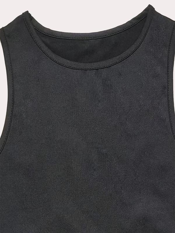 Women's Solid Tie Back Round Neck Tank Top, Tank Tops for Women, Casual Sleeveless Top for Summer, Crop Tops, Ladies Clothes for Daily Wear, 90s Clothes