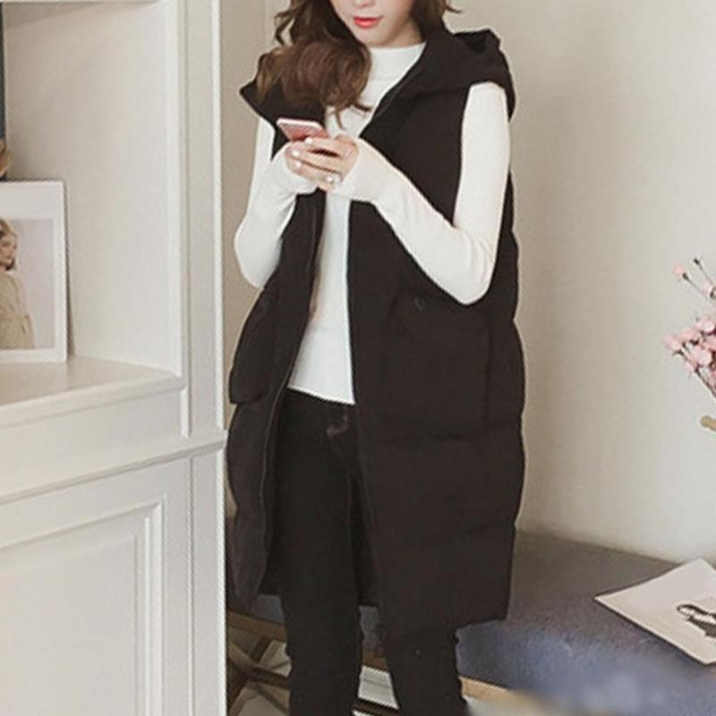 Women's Long Winter Coats Vest With Hood Quilted Vest Down Cotton Jacket Sleeveless Warm Coat With Pockets Outdoor Jackets S-5XL