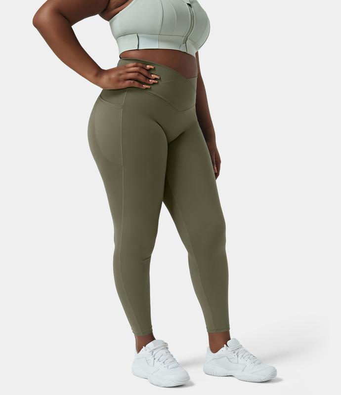 Halara Softlyzero™ High Waisted Crossover Side Pocket Plain Plus Size Full Length Leggings-UPF50+