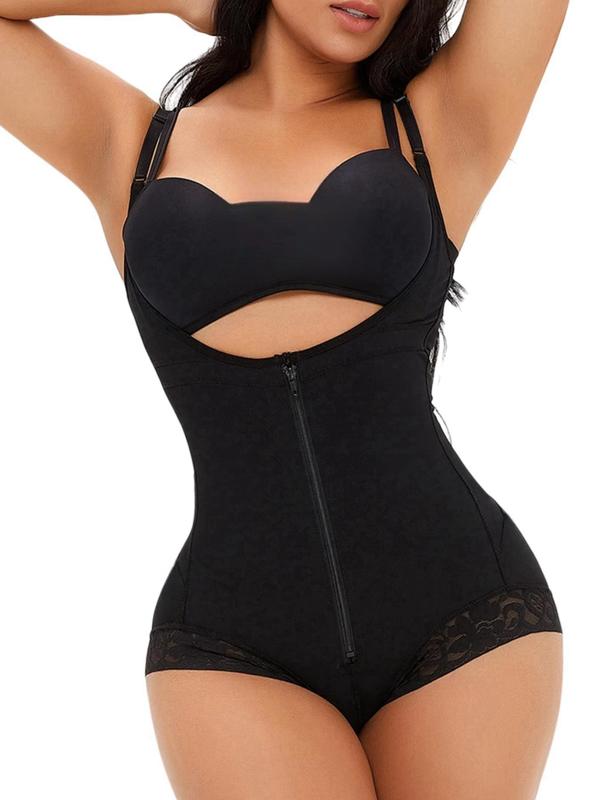 Women's Solid Zipper Hook & Eye Closure Crotch Shapewear Bodysuit, High Waist Open Bust Tummy Control Shaper, Ladies Shapewear for Daily Wear Sexy