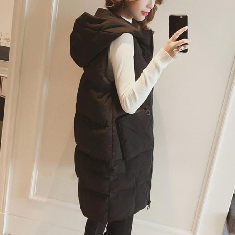 Women's Long Winter Coats Vest With Hood Quilted Vest Down Cotton Jacket Sleeveless Warm Coat With Pockets Outdoor Jackets S-5XL