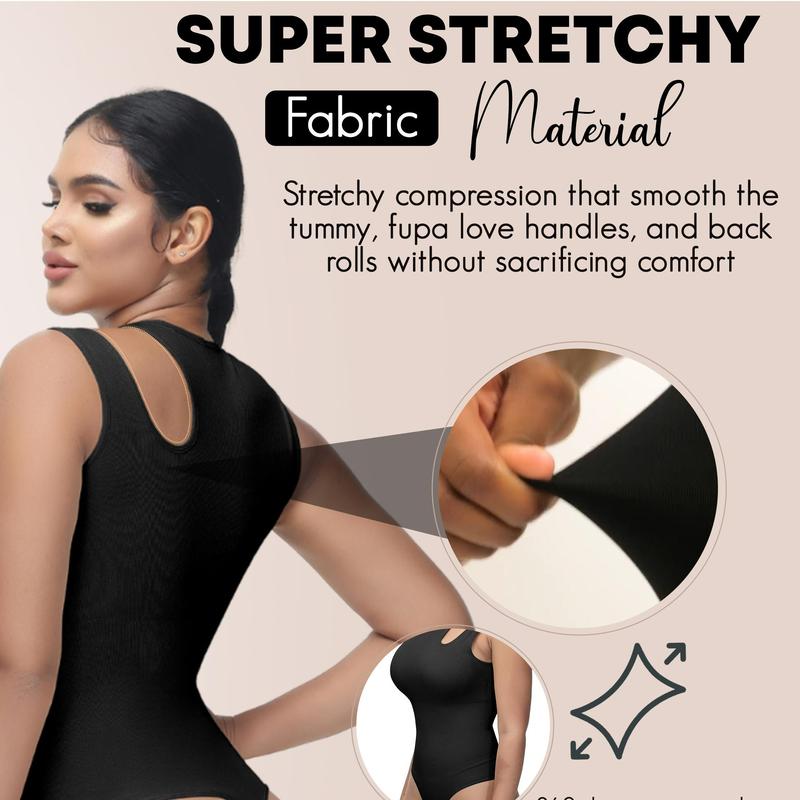 Soo slick Shapewear Bodysuit for Women Tummy Control Tops Cutout Sleeveless Bodysuit Thong Sculpting with Removable Padding Fabric Womenswear Comfortable Compression Seamless Lady Comfort Round Neck Style Minimalist Stretchy Basic Crewneck viral shapewear