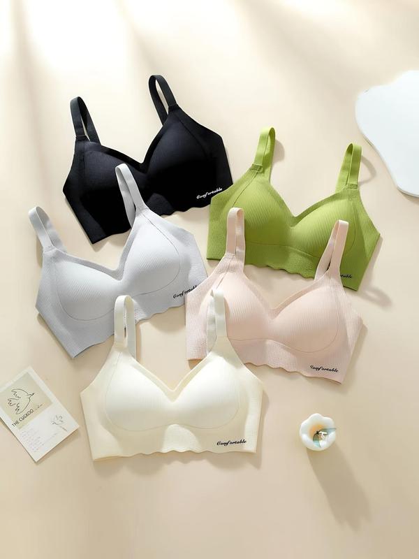 Women's Solid Color Letter Wireless Bra, Casual Comfortable Breathable Adjustable Strap Bra, Lingerie for All Seasons