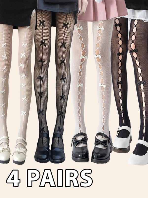 Women's Bow Decor Cut Out Sheer Tights, Chic Comfy Breathable Pantyhose for Daily Wear, Ladies Stockings for All Seasons