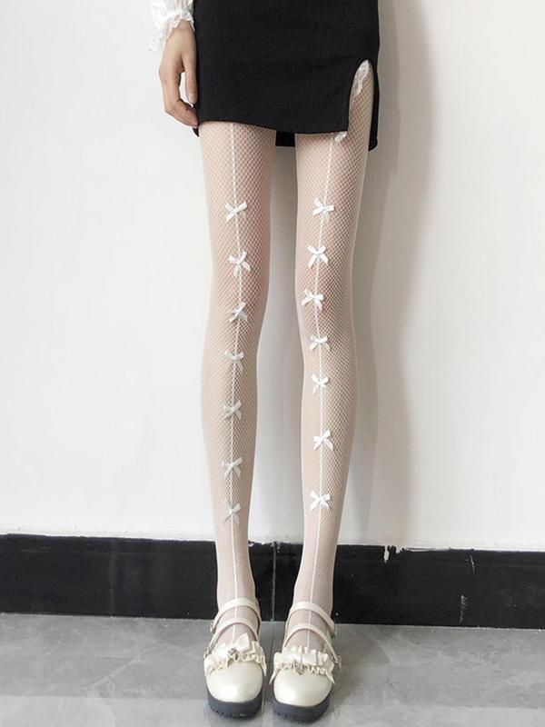 Women's Bow Decor Cut Out Sheer Tights, Chic Comfy Breathable Pantyhose for Daily Wear, Ladies Stockings for All Seasons