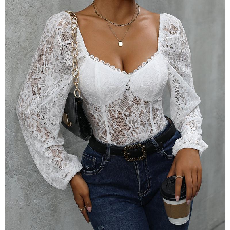 Lace Long Sleeve V Neck Bodysuit