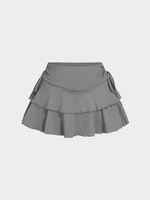 Women's Solid Tiered Layer Ruffle Hem A Line Skirt, Cute Fashion Casual Tie Side Short Skirt for Daily Outdoor Wear, Ladies Bottoms for Summer Downtown Girl Clothes