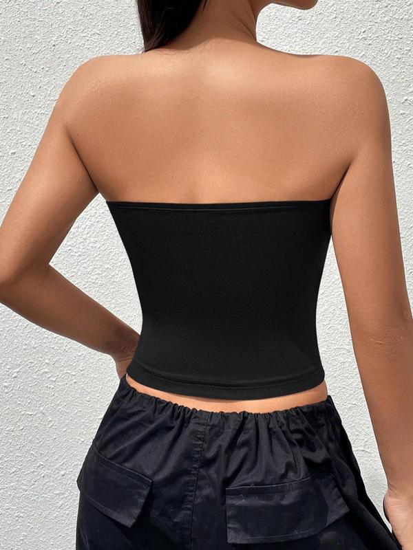 Women's Solid Backless Crop Tube Top, Casual Basic Strapless Sleeveless Top for Summer, Lady's Clothes for Daily Wear, Womenswear