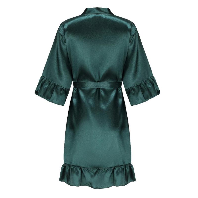 Green Bridesmaid Robes With Ruffle White Letters Satin