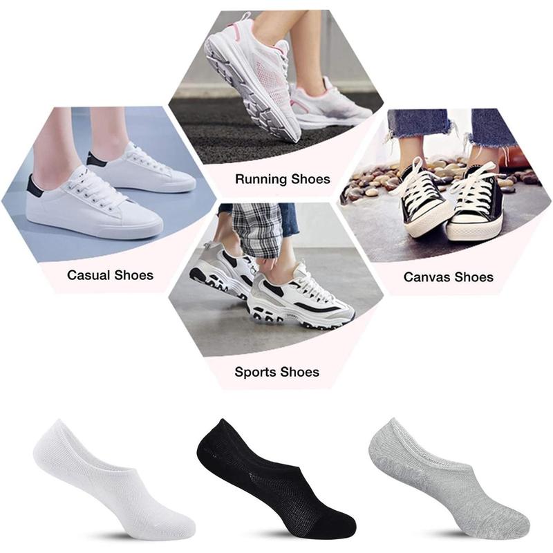 No Show Socks Womens Low Ankle Non Slip Footies for Sneakers Slip-Ons Flats Loafers (6-9 Pairs) Comfortable Cotton