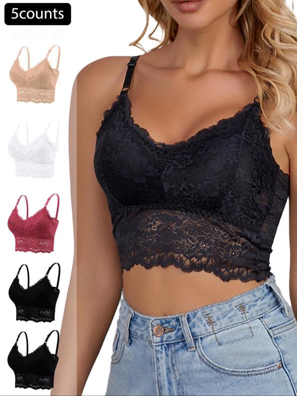 Women's Solid Color Lace Bralette, Breathable Comfortable Wireless Bra, Women's Lingerie for All Seasons