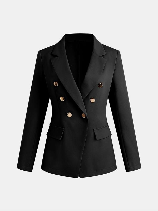 YOZY Christmas Deals, Women's Plain Button Front Lapel Neck Blazer, Casual Flap Detail Long Sleeve Outerwear for Work Office Business, Ladies Clothes, Christmas 2024 Trend, Fall & Winter Clothes