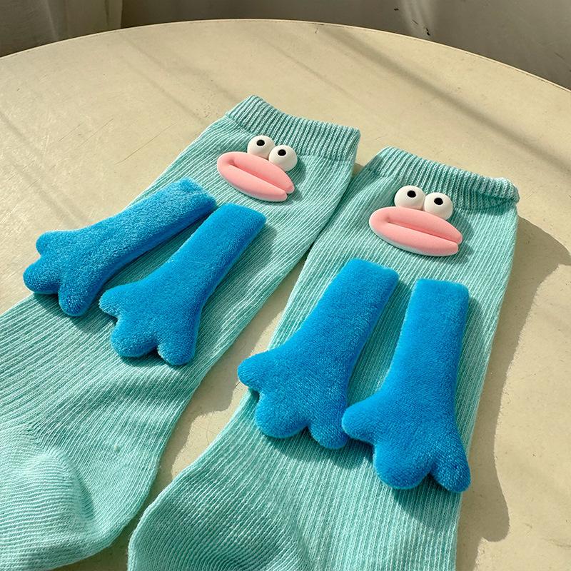 5 Double Holding Hands Colorful Socks Sausage Mouth Big Hands Cute Mid-Calf Socks Womenswear Women