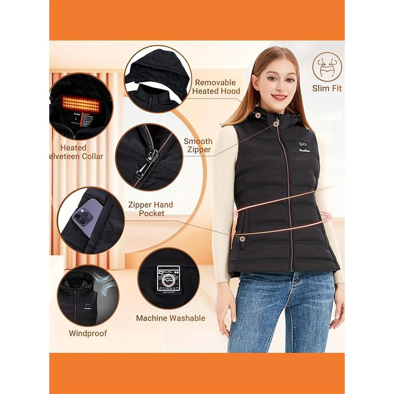 Women's Heated Hooded Vest-7.4V 16000mah Battery Pack, Detachable Heated Hooded, Lightweight Slim-Fit Women's Heated Vest