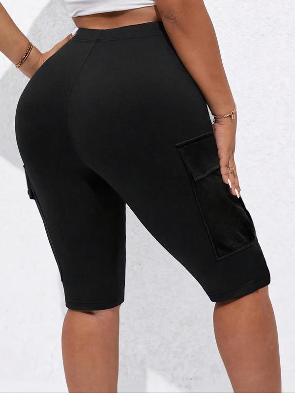  Solid High Waist Pocket Shorts, Casual Comfy Skinny Shorts for Daily Wear, Women's Bottoms for All Seasons