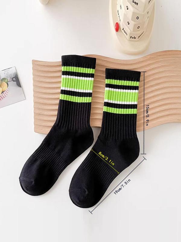 Women's 5 Pairs Contrast Stripes Print Crew Socks, Casual Moisture Wicking Socks, Soft Comfy Breathable Socks for All Seasons Daily Wear