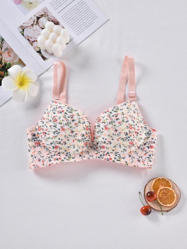 Women's Ditsy Floral Print Adjustable Strap Bra, Womenswear Soft Comfortable Breathable Push Up Bra for Lady Daily Wear, Casual Women's Lingerie Top for All Seasons, Underwear, Lingerie for Women