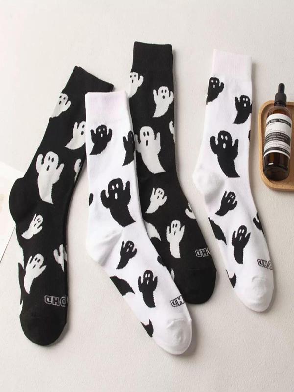 Women's Halloween Themed Streetwear Ghost Print Crew Socks, Fashion Casual Cozy Mid-Calf Long Socks, Women Socks for Fall , 2023 Trendy Matching Seamless Socks, Fall Wear