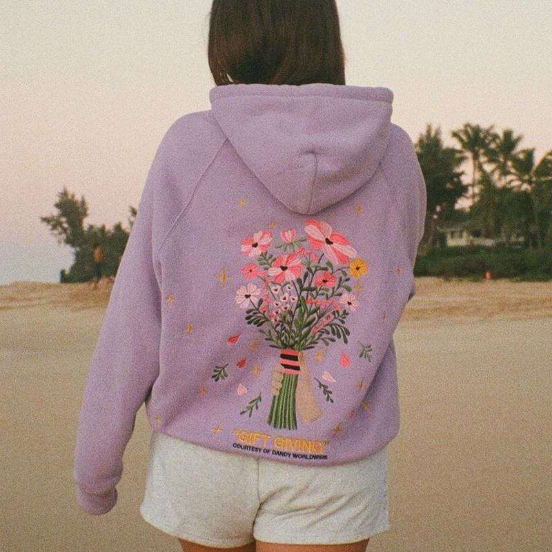 Dandy Flower Hoodie Printed - Dandy Worldwide Hoodie for Women - Cotton Trendy Streetwear Style Sweatshirt