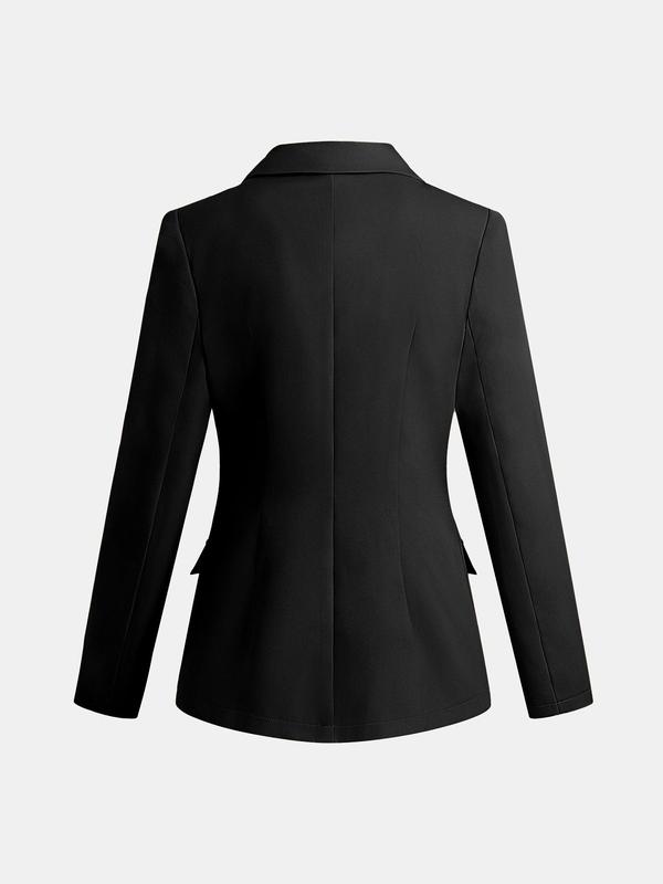 YOZY Christmas Deals, Women's Plain Button Front Lapel Neck Blazer, Casual Flap Detail Long Sleeve Outerwear for Work Office Business, Ladies Clothes, Christmas 2024 Trend, Fall & Winter Clothes