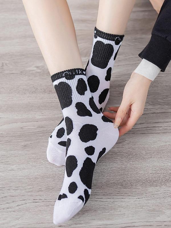 Women's 5 Pairs Cartoon & Striped Print Crew Socks, Cute Casual Moisture Wicking Socks, Soft Comfy Breathable Socks For All Seasons Daily Wear