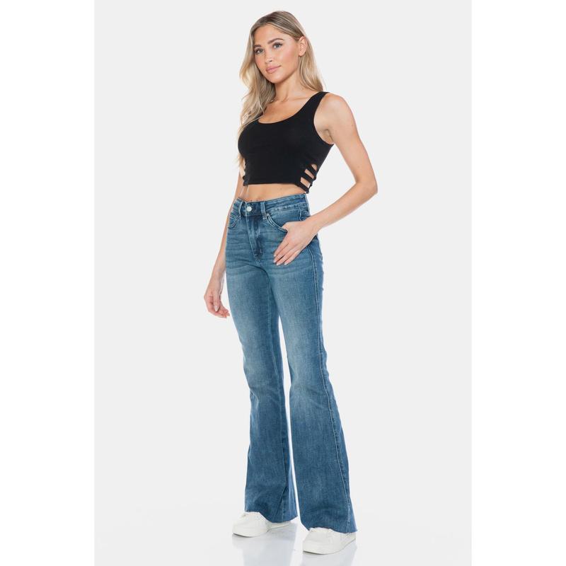 Judy Blue Full Size Tummy Control Cut Hem Flare Jeans Womenswear Bottom Comfortable Twist Underwear Vintage judy blue