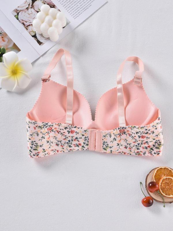 Women's Ditsy Floral Print Adjustable Strap Bra, Womenswear Soft Comfortable Breathable Push Up Bra for Lady Daily Wear, Casual Women's Lingerie Top for All Seasons, Underwear, Lingerie for Women