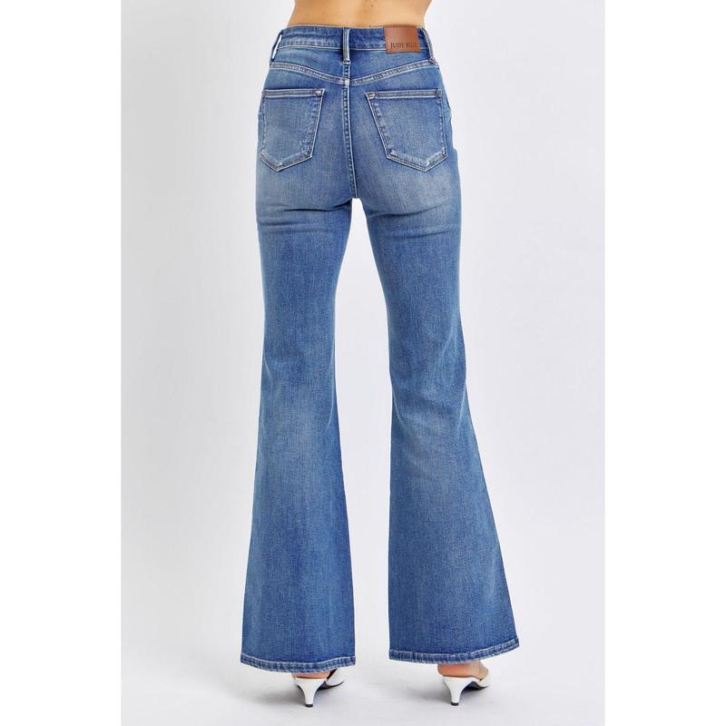 JUDY BLUE HI WAIST TUMMY CONTROL CONTRAST WASH FLARE JEANS