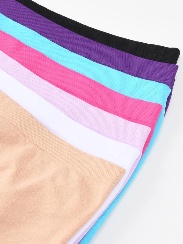 LGBTQ+ Women's 7pcs Solid Safety Anti-exposure Seamless Knicker, Comfy Breathable Panties for Daily Wear, Ladies Underwear for All Seasons