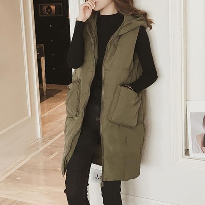 Women's Long Winter Coats Vest With Hood Quilted Vest Down Cotton Jacket Sleeveless Warm Coat With Pockets Outdoor Jackets S-5XL