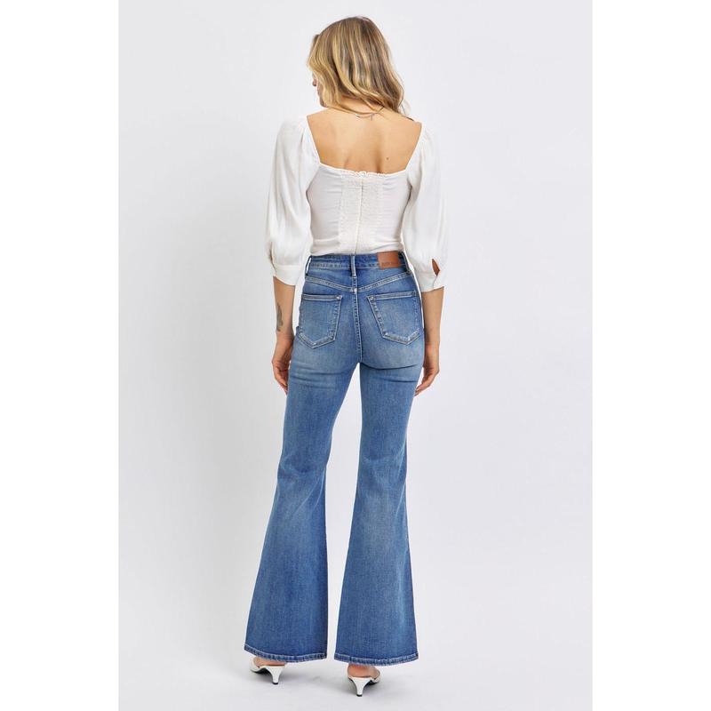 JUDY BLUE HI WAIST TUMMY CONTROL CONTRAST WASH FLARE JEANS