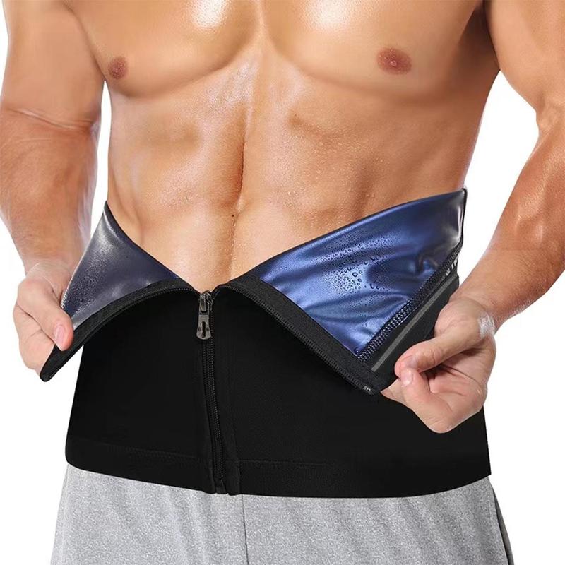 Sporty Men's Zipper Sauna Waist Trainer, Solid Color Tummy Control Sports Sauna Belt, Sports Waist Trainer for Men, Gym Accessories