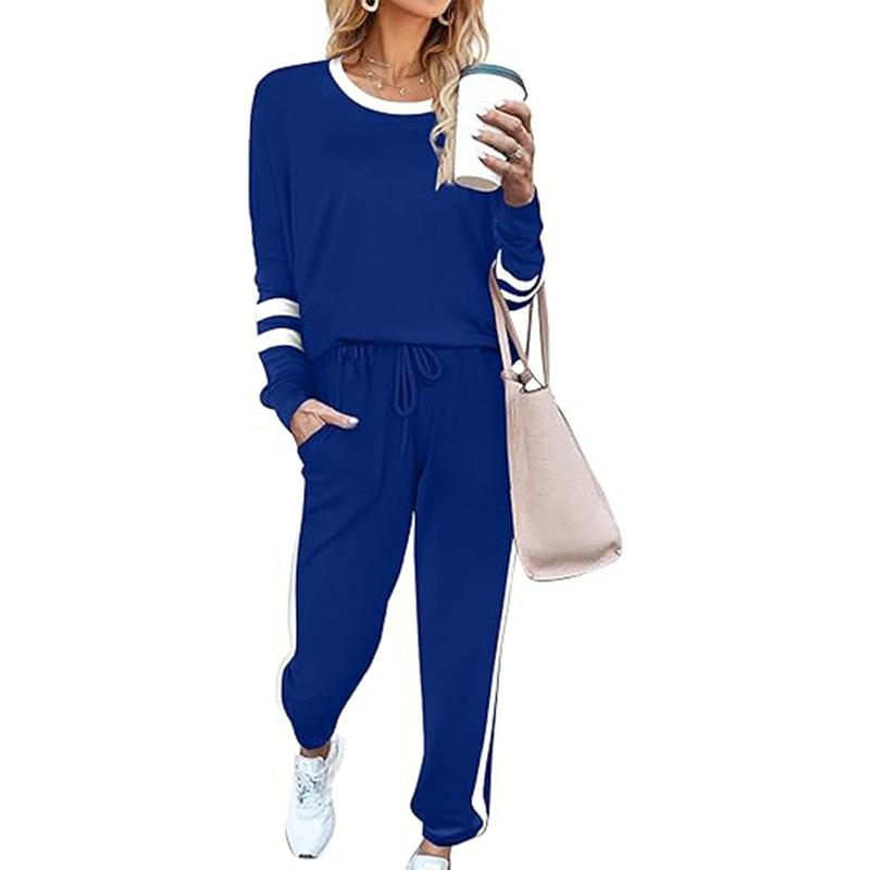 Women 2 Piece Outfits Sweatsuit Long Sleeve Round Neck Pullover Top Pocket Drawstring Pants Set, 2024 Comfortable Daily Basic Travel Outdoor Tracksuit