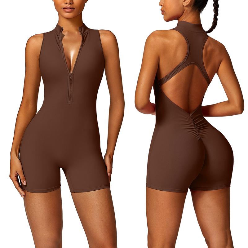 Vertvie Jumpsuits for Women Sexy One Piece Shorts Rompers Sleeveless Zipper Backless Bodysuit Summer Outfits Comfort Soft