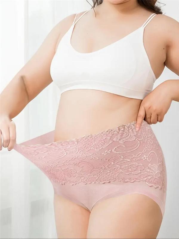  Contrast Floral Lace High Waist Panty, Soft Comfy Breathable Knicker for Daily Wear, Women's Underwear for All Seasons