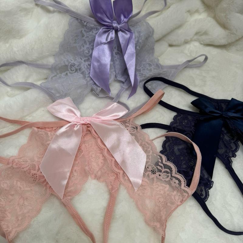 Women's Large Size Bow Lace Panties, Sexy with Thin Straps, Soft and Comfortable Breathable Floral Fit Nylon Underwear Womenswear Day Elegance Hipster Panty Lady Fabric Lingerie Basic sexy comfort leg garter