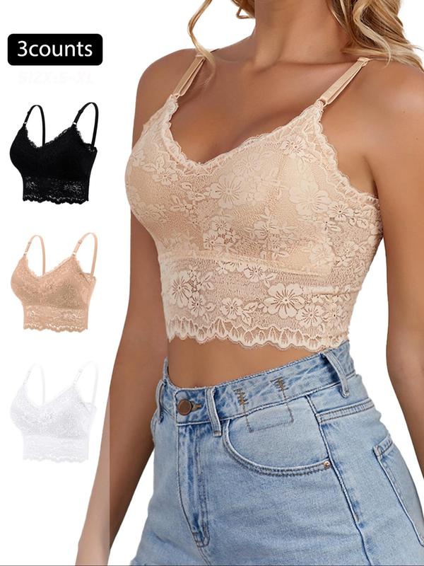 Women's Solid Color Lace Bralette, Breathable Comfortable Wireless Bra, Women's Lingerie for All Seasons