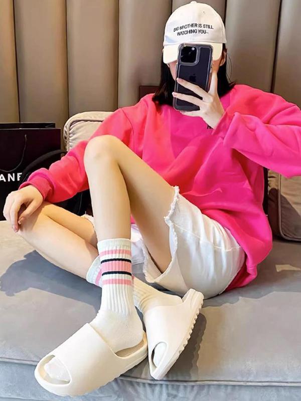 Women's 5 Pairs Contrast Stripes Print Crew Socks, Casual Moisture Wicking Socks, Soft Comfy Breathable Socks for All Seasons Daily Wear